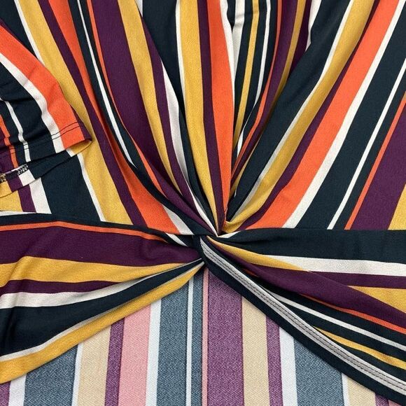 Como Blue. Women’s Multicolor Striped Front Knot Long Sleeve Blouse 2X - Picture 4 of 12